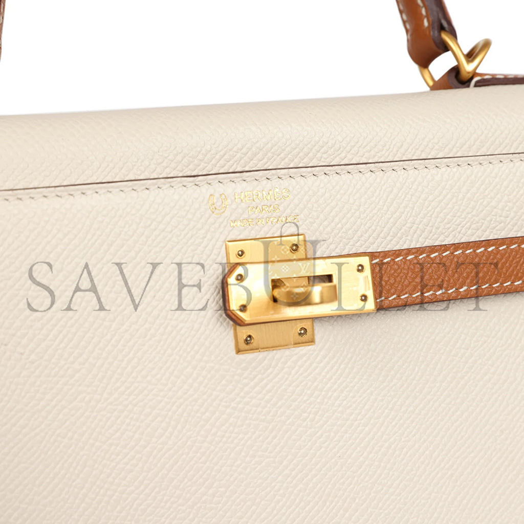 HERMÈS KELLY SELLIER 25 CRAIE AND GOLD EPSOM BRUSHED GOLD HARDWARE (25*17*7cm) 